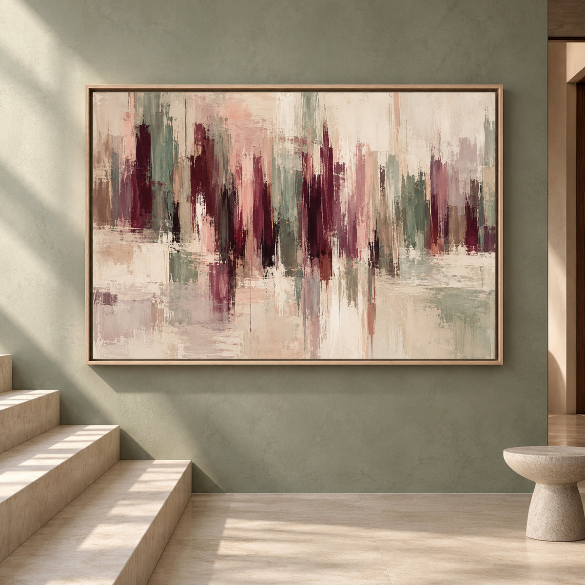 Modern Abstract Canvas Wall Art in Burgundy Blush and Sage