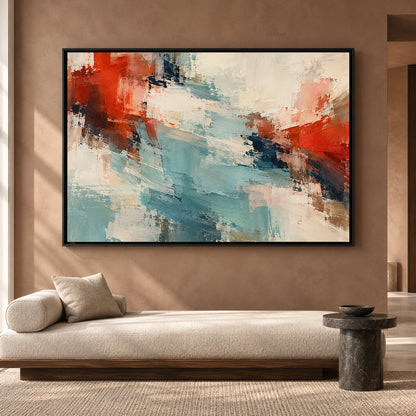 Expressive Modern Abstract Canvas Wall Art in Rust and Blue