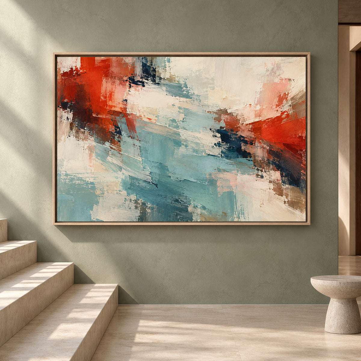 Expressive Modern Abstract Canvas Wall Art in Rust and Blue