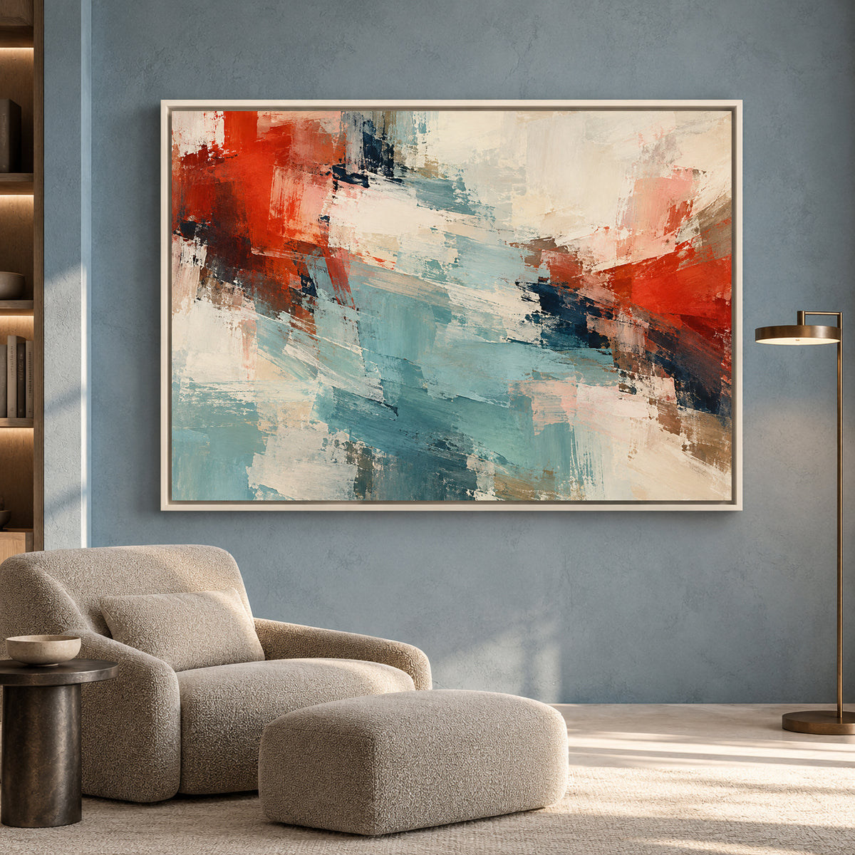 Expressive Modern Abstract Canvas Wall Art in Rust and Blue