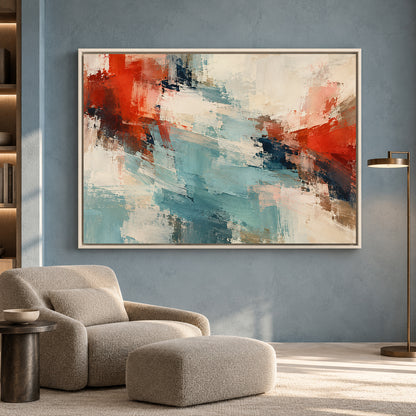 Expressive Modern Abstract Canvas Wall Art in Rust and Blue