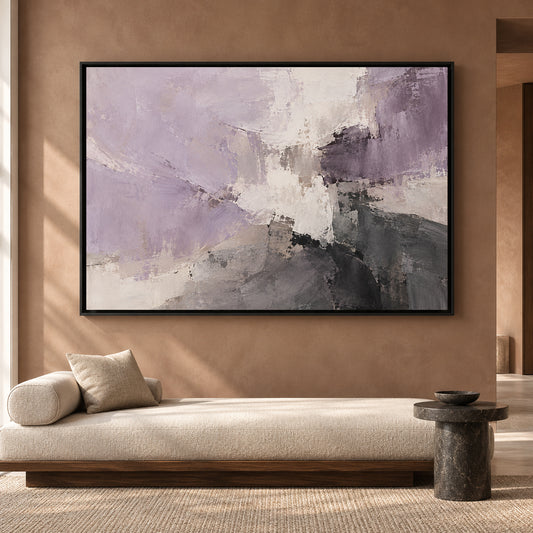 Lavender and Charcoal Abstract Canvas Wall Art for Modern Interiors