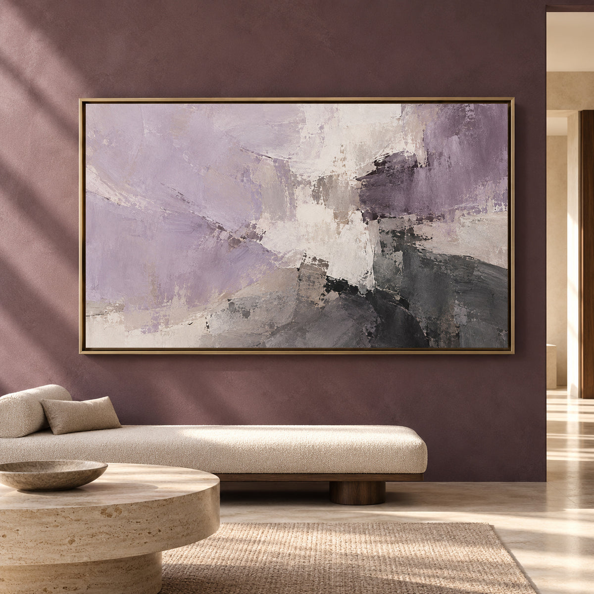 Lavender and Charcoal Abstract Canvas Wall Art for Modern Interiors