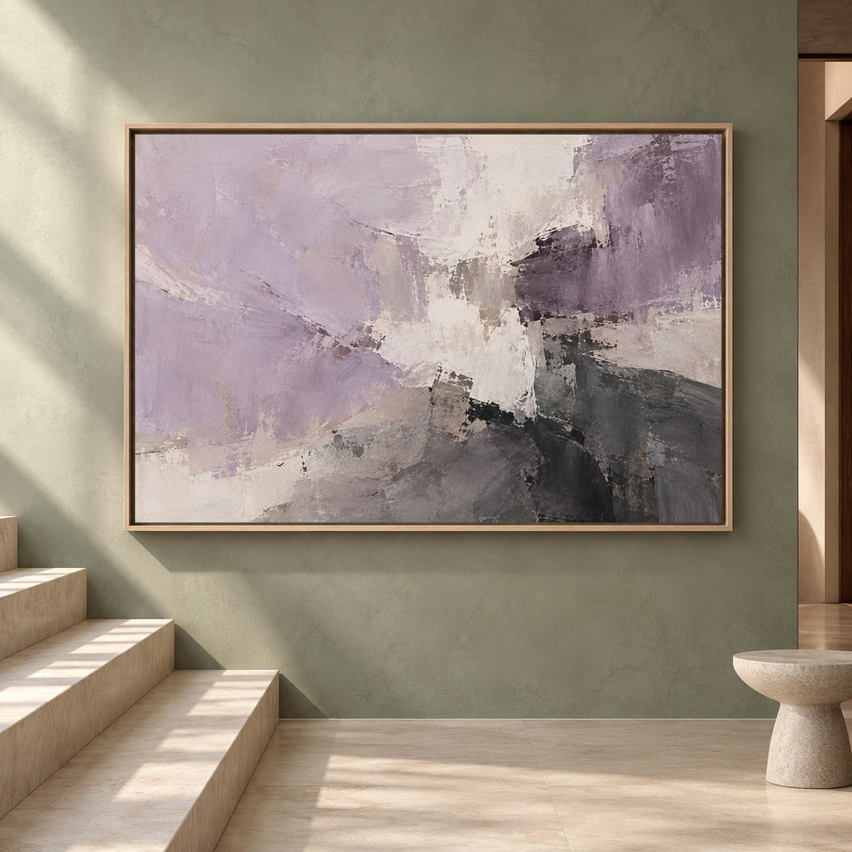 Lavender and Charcoal Abstract Canvas Wall Art for Modern Interiors