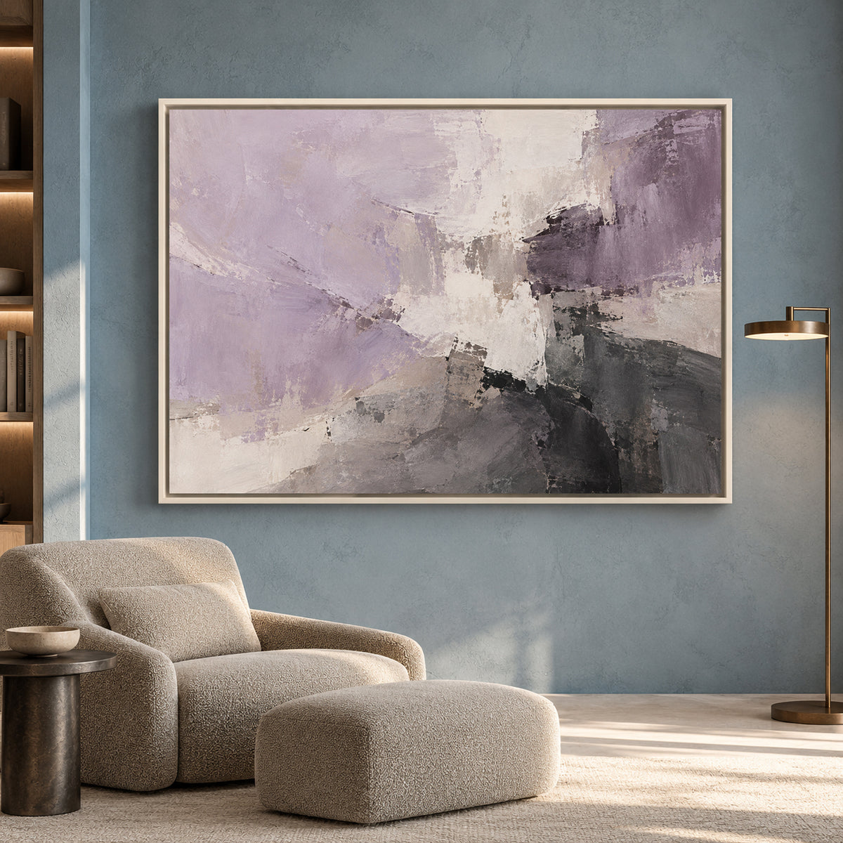 Lavender and Charcoal Abstract Canvas Wall Art for Modern Interiors