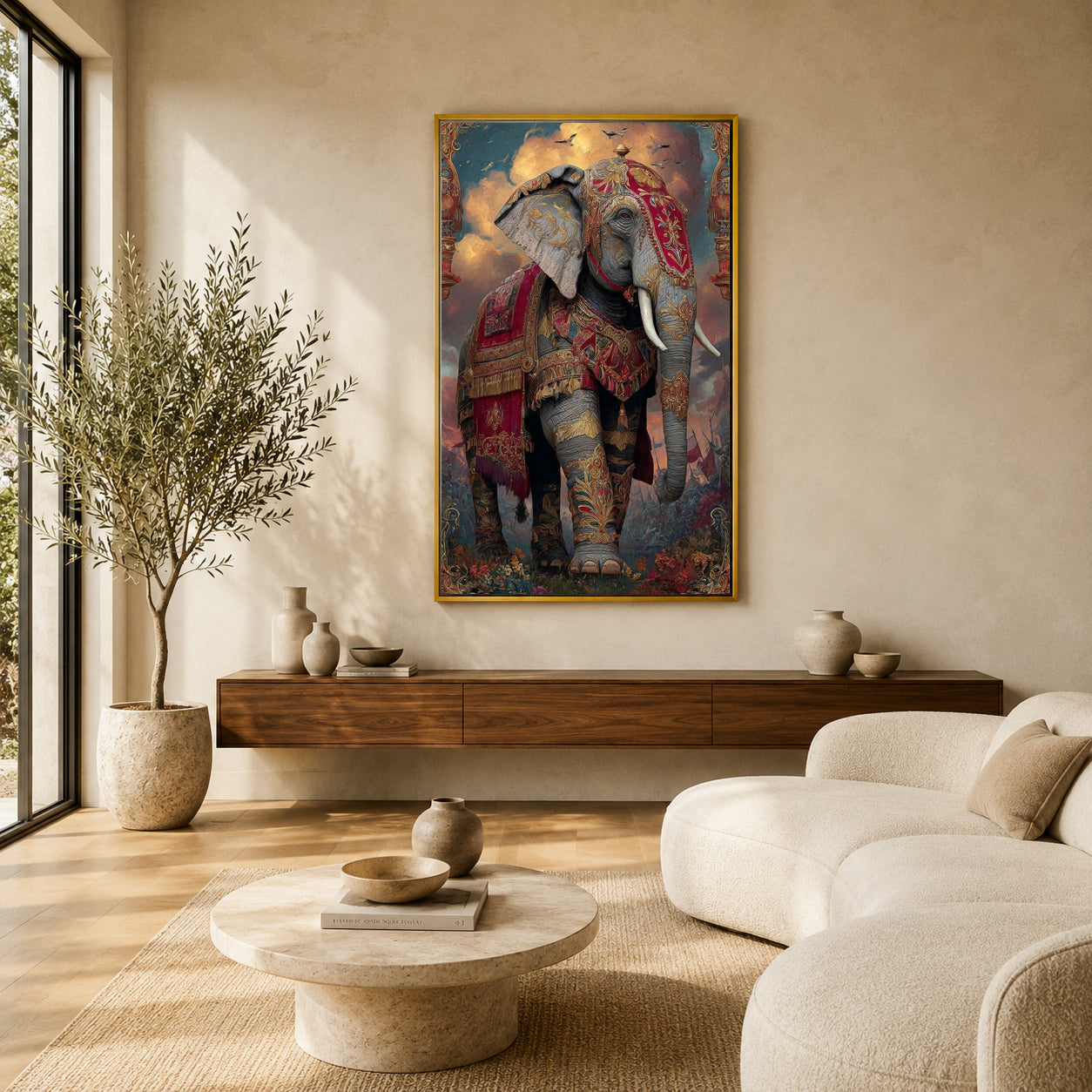 Royal Elephant Canvas Wall Art | Majestic Indian Elephant Painting
