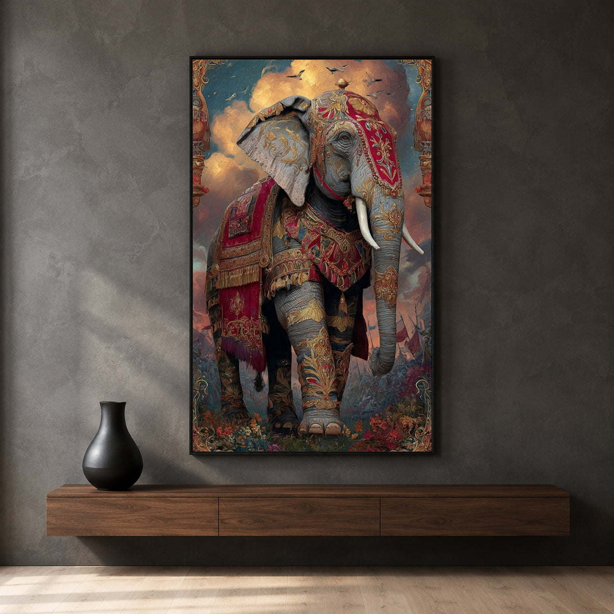 Royal Elephant Canvas Wall Art | Majestic Indian Elephant Painting