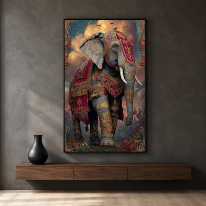 Royal Elephant Canvas Wall Art | Majestic Indian Elephant Painting