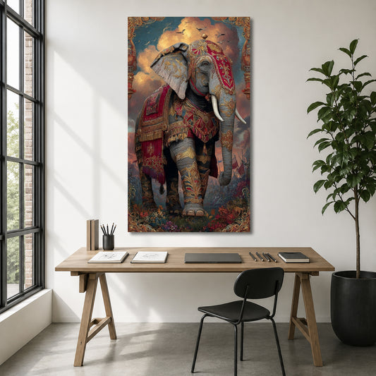 Royal Elephant Canvas Wall Art | Majestic Indian Elephant Painting