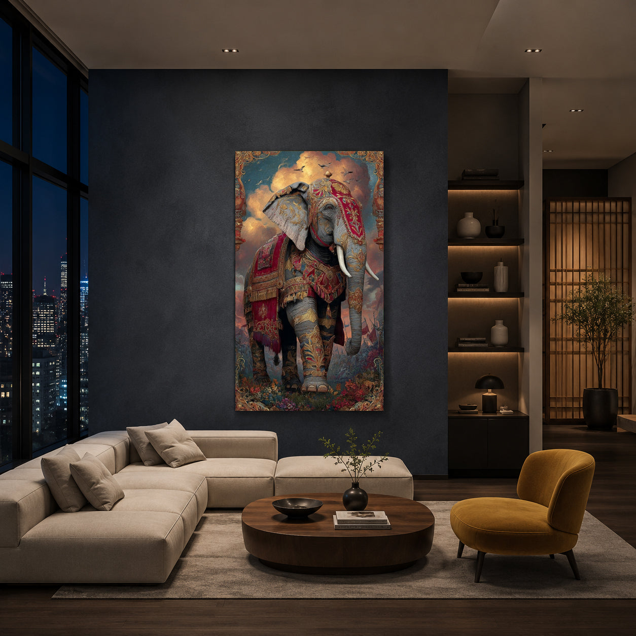 Royal Elephant Canvas Wall Art | Majestic Indian Elephant Painting