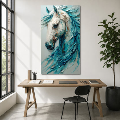 Blue White Horse Canvas Wall Art | Modern Abstract Horse Painting