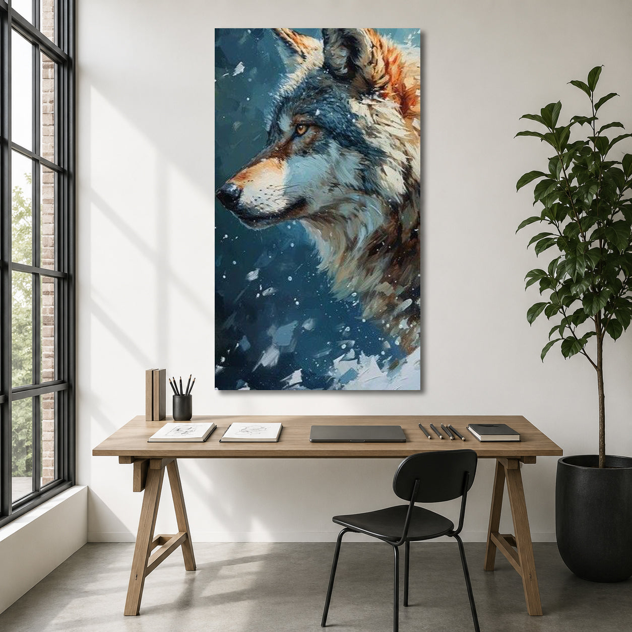 Majestic Wolf Canvas Wall Art | Winter Wolf Portrait Painting