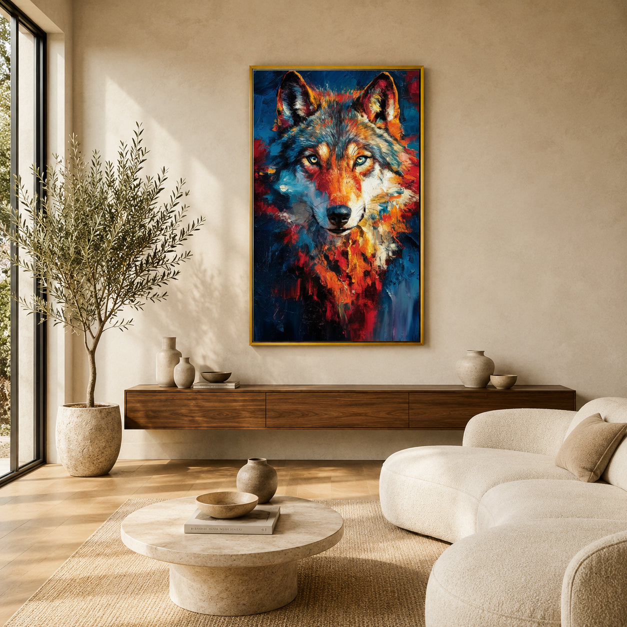 Colorful Wolf Canvas Wall Art | Modern Abstract Wildlife Painting