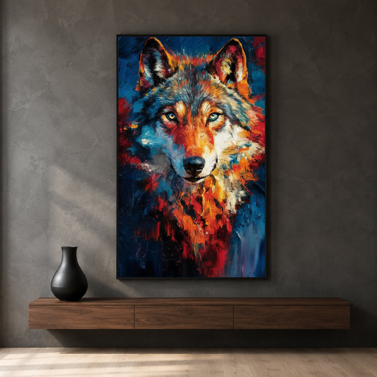 Colorful Wolf Canvas Wall Art | Modern Abstract Wildlife Painting