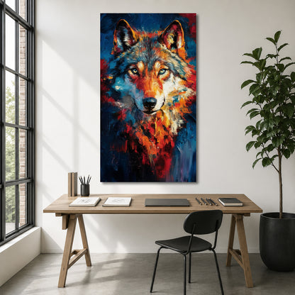 Colorful Wolf Canvas Wall Art | Modern Abstract Wildlife Painting
