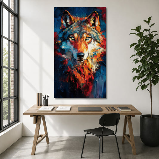 Colorful Wolf Canvas Wall Art | Modern Abstract Wildlife Painting