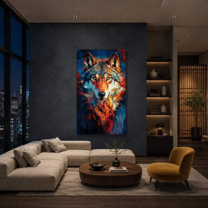 Colorful Wolf Canvas Wall Art | Modern Abstract Wildlife Painting