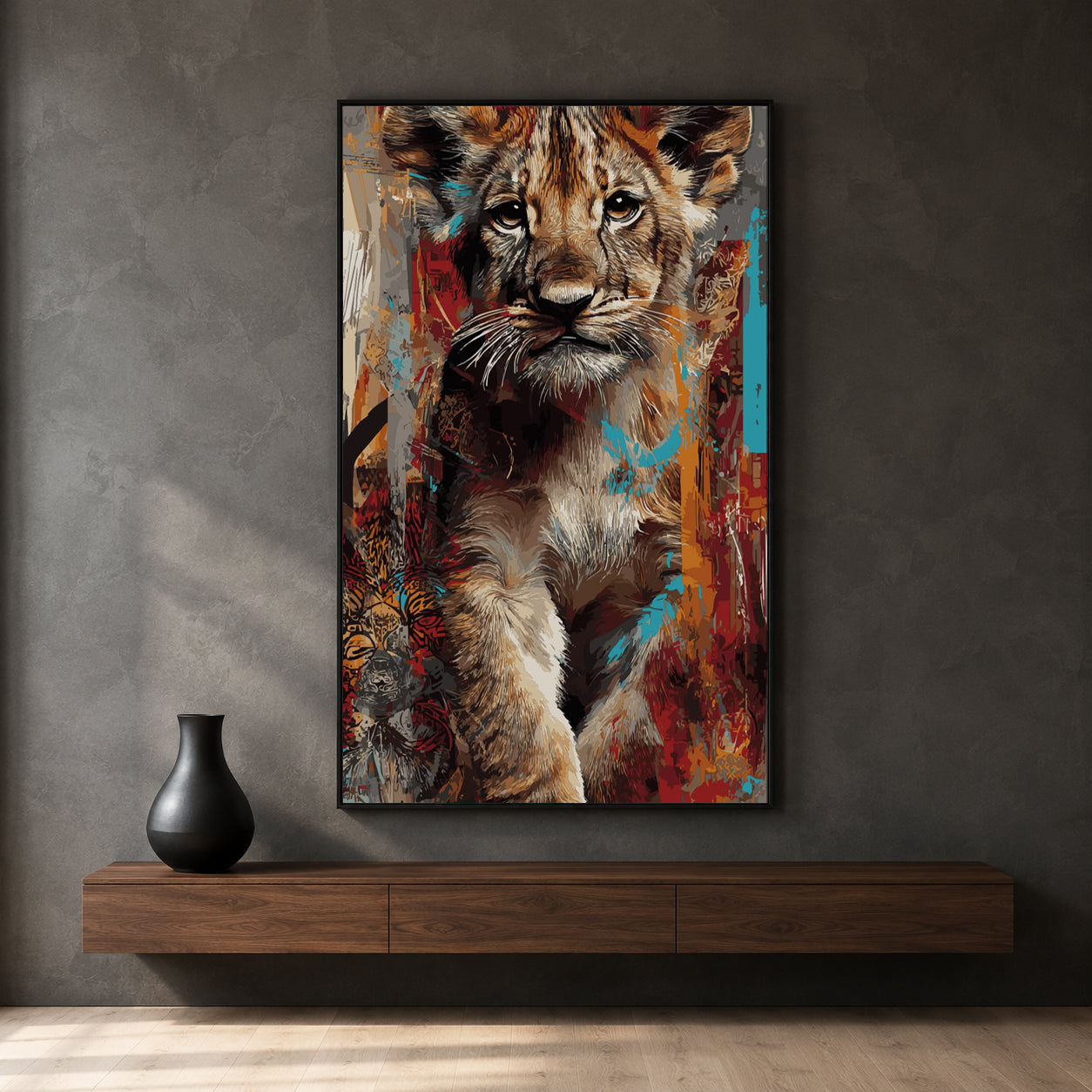 Lion Cub Canvas Wall Art | Modern Wildlife Portrait Painting