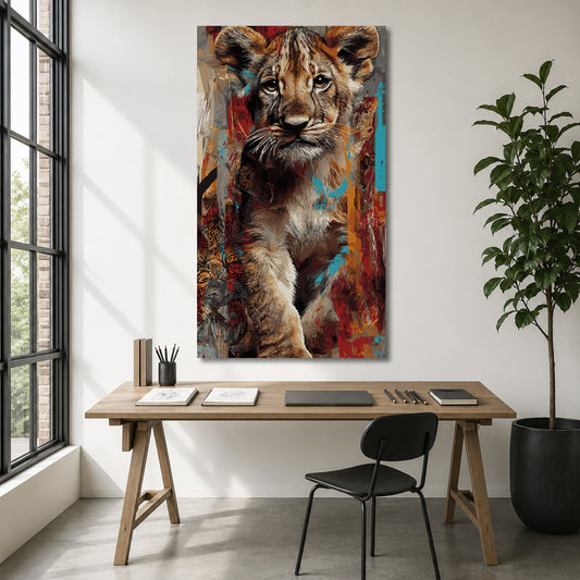 Lion Cub Canvas Wall Art | Modern Wildlife Portrait Painting