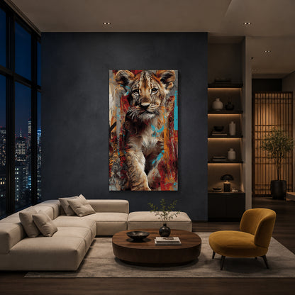 Lion Cub Canvas Wall Art | Modern Wildlife Portrait Painting