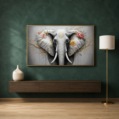 Elegant Elephant Canvas Wall Art | Floral Wildlife Canvas Painting
