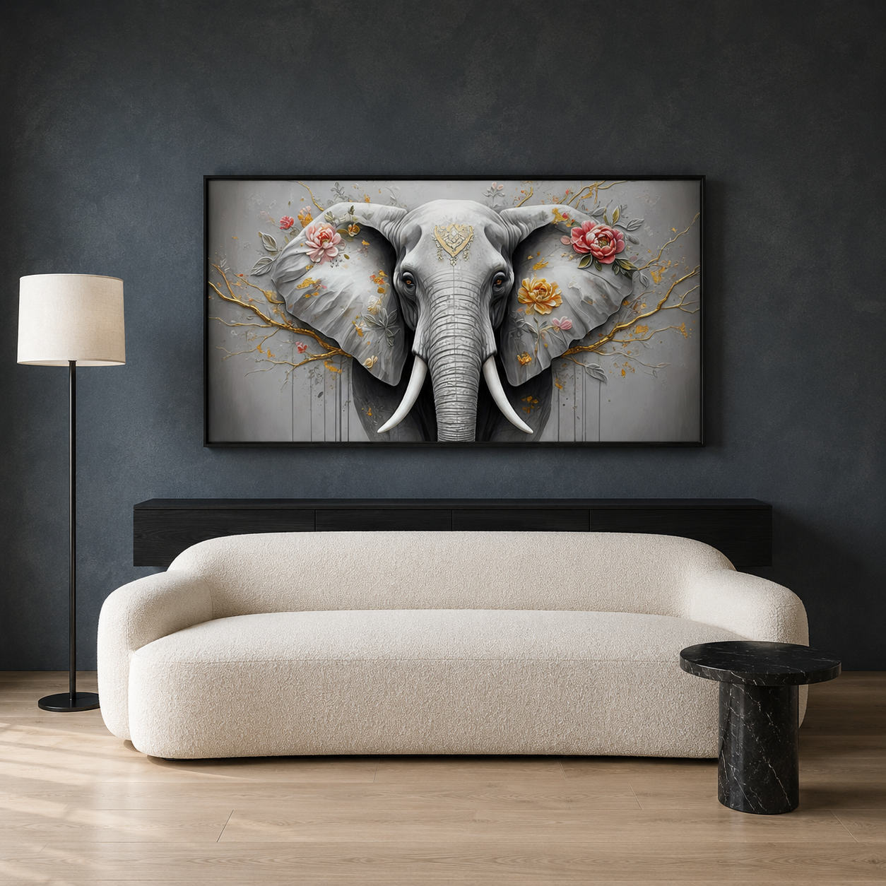 Elegant Elephant Canvas Wall Art | Floral Wildlife Canvas Painting