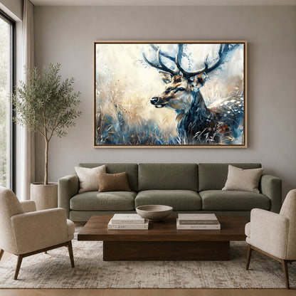 Majestic Deer Canvas Wall Art | Elegant Woodland Stag Landscape Painting