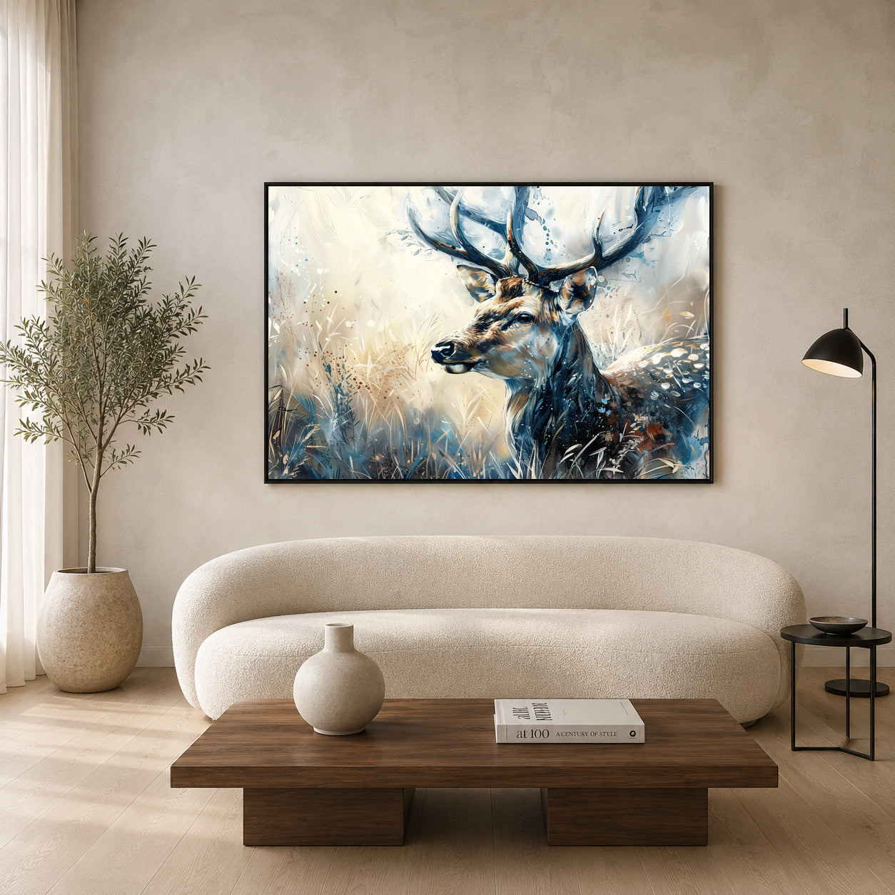 Majestic Deer Canvas Wall Art | Elegant Woodland Stag Landscape Painting