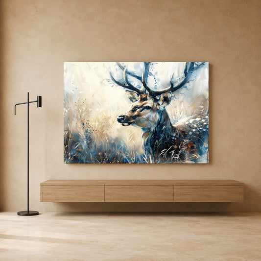 Majestic Deer Canvas Wall Art | Elegant Woodland Stag Landscape Painting