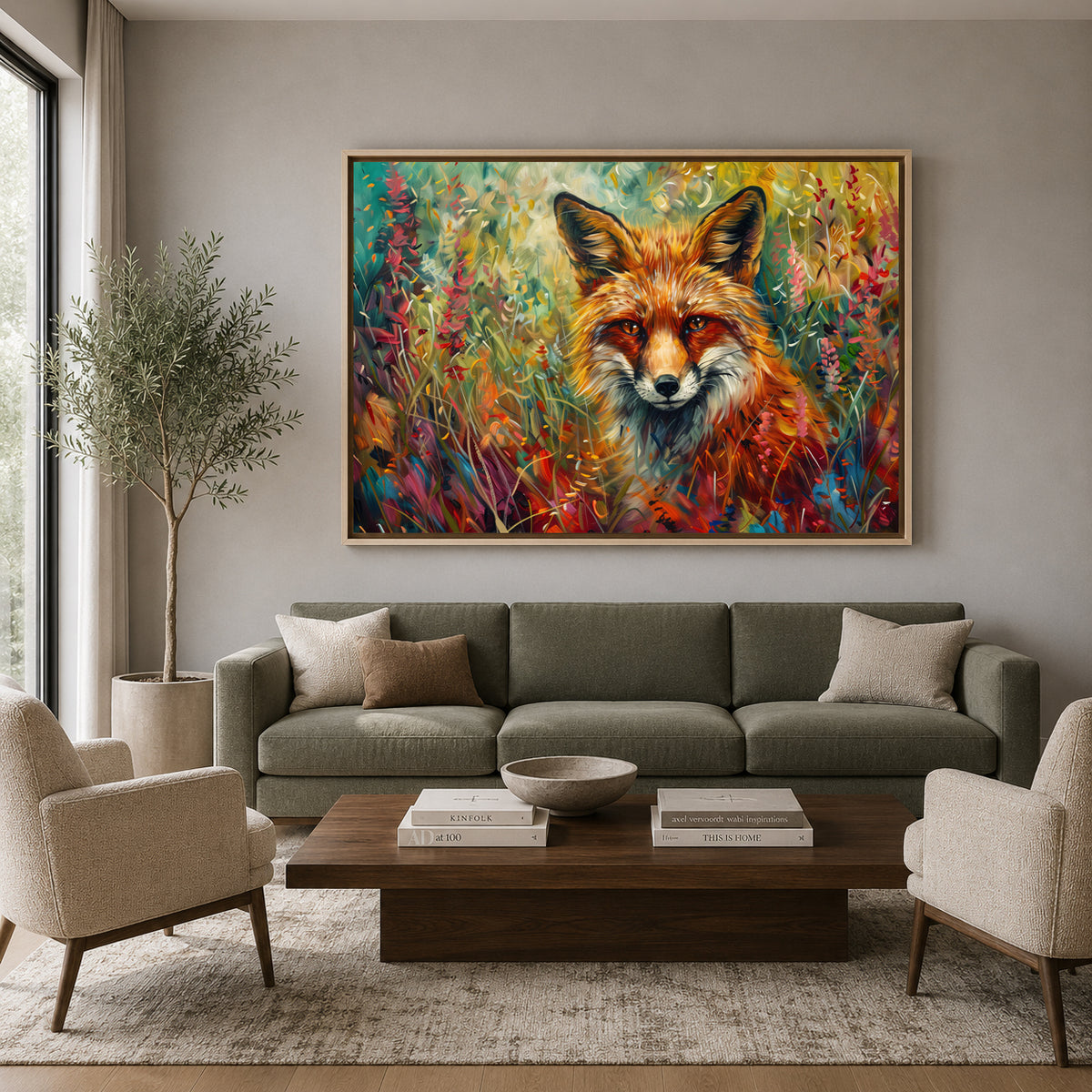 Colorful Fox Canvas Wall Art | Vibrant Woodland Animal Landscape Painting