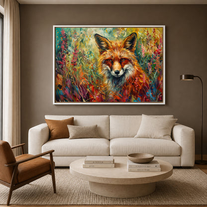 Colorful Fox Canvas Wall Art | Vibrant Woodland Animal Landscape Painting