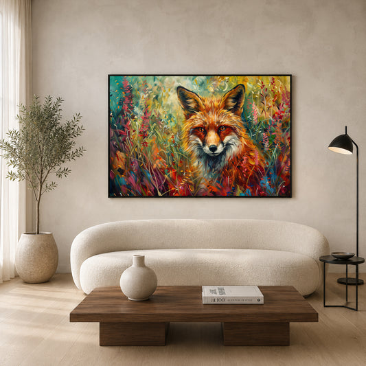 Colorful Fox Canvas Wall Art | Vibrant Woodland Animal Landscape Painting