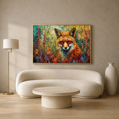 Colorful Fox Canvas Wall Art | Vibrant Woodland Animal Landscape Painting