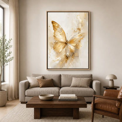 Golden Butterfly Canvas Wall Art | Elegant Abstract Butterfly Wall Decor
