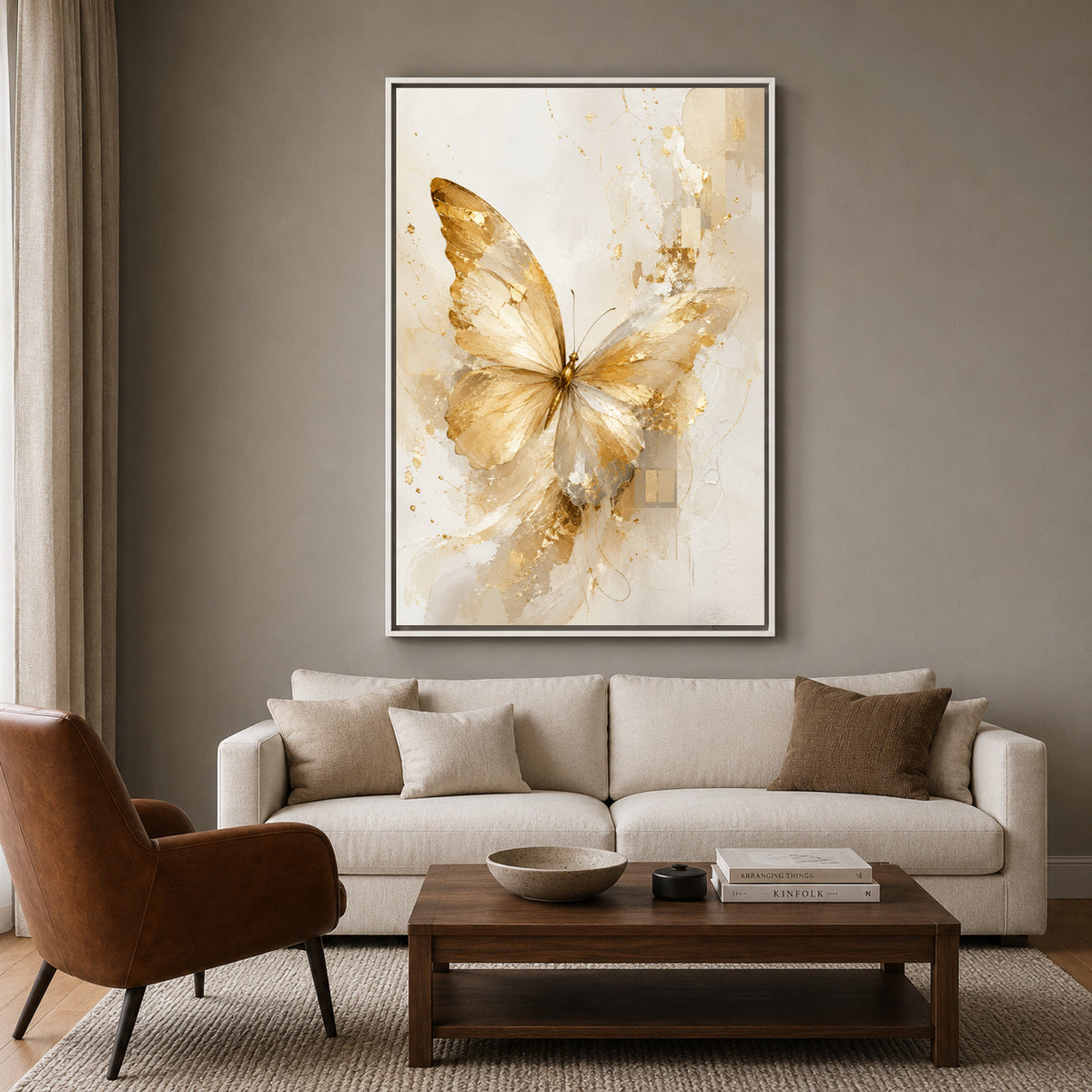 Golden Butterfly Canvas Wall Art | Elegant Abstract Butterfly Wall Decor