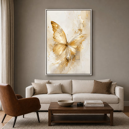 Golden Butterfly Canvas Wall Art | Elegant Abstract Butterfly Wall Decor