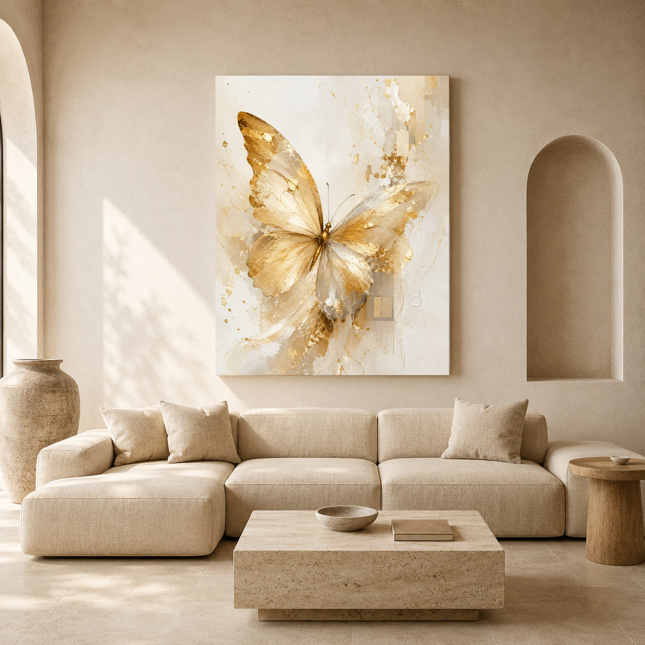 Golden Butterfly Canvas Wall Art | Elegant Abstract Butterfly Wall Decor
