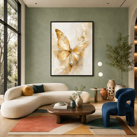 Golden Butterfly Canvas Wall Art | Elegant Abstract Butterfly Wall Decor