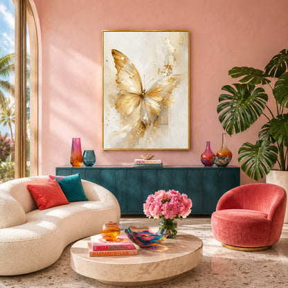 Golden Butterfly Canvas Wall Art | Elegant Abstract Butterfly Wall Decor