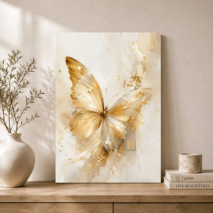 Golden Butterfly Canvas Wall Art | Elegant Abstract Butterfly Wall Decor