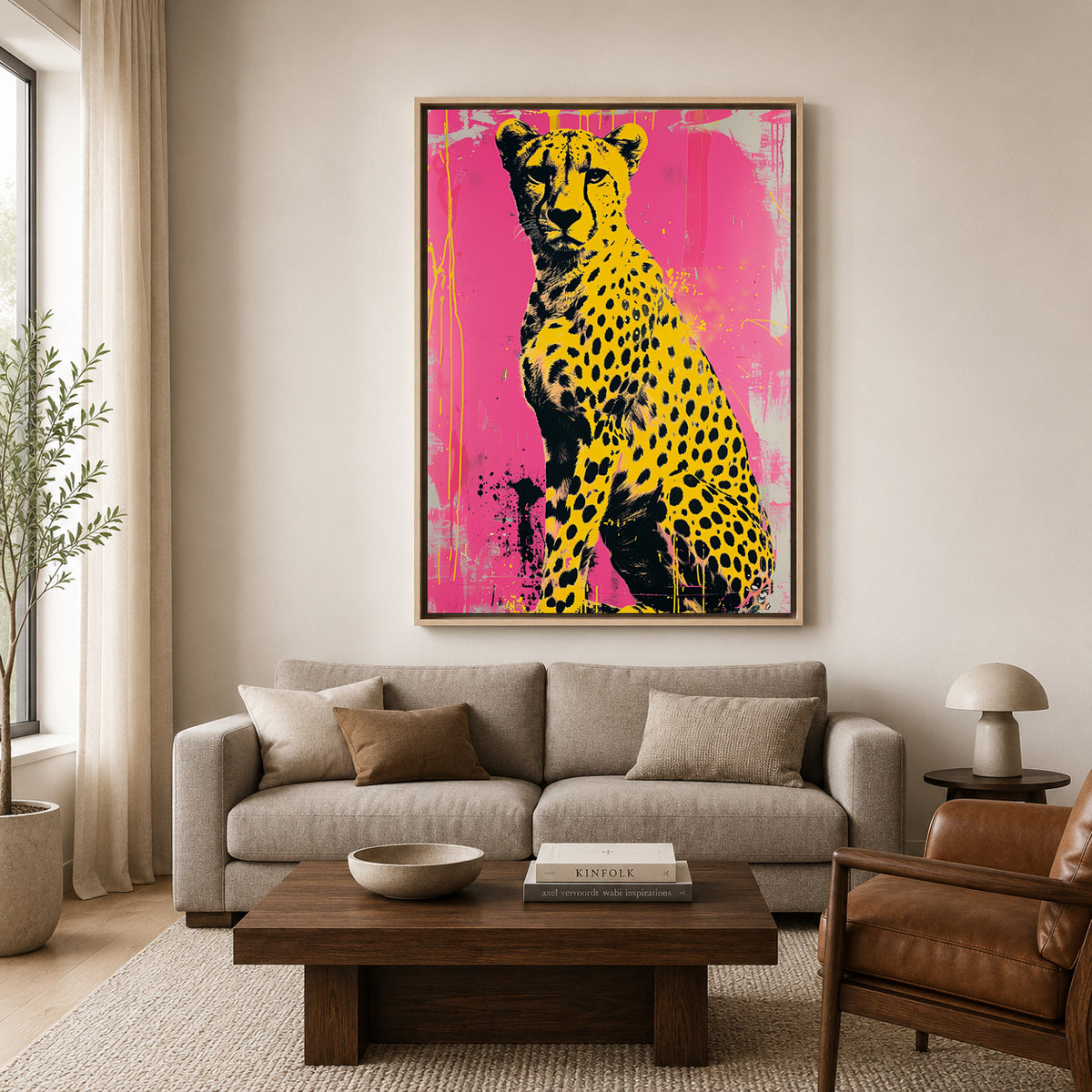 Pop Art Cheetah Canvas Wall Art | Pink Modern Animal Canvas Wall Decor