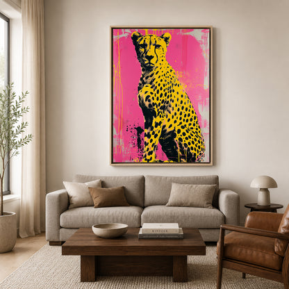 Pop Art Cheetah Canvas Wall Art | Pink Modern Animal Canvas Wall Decor