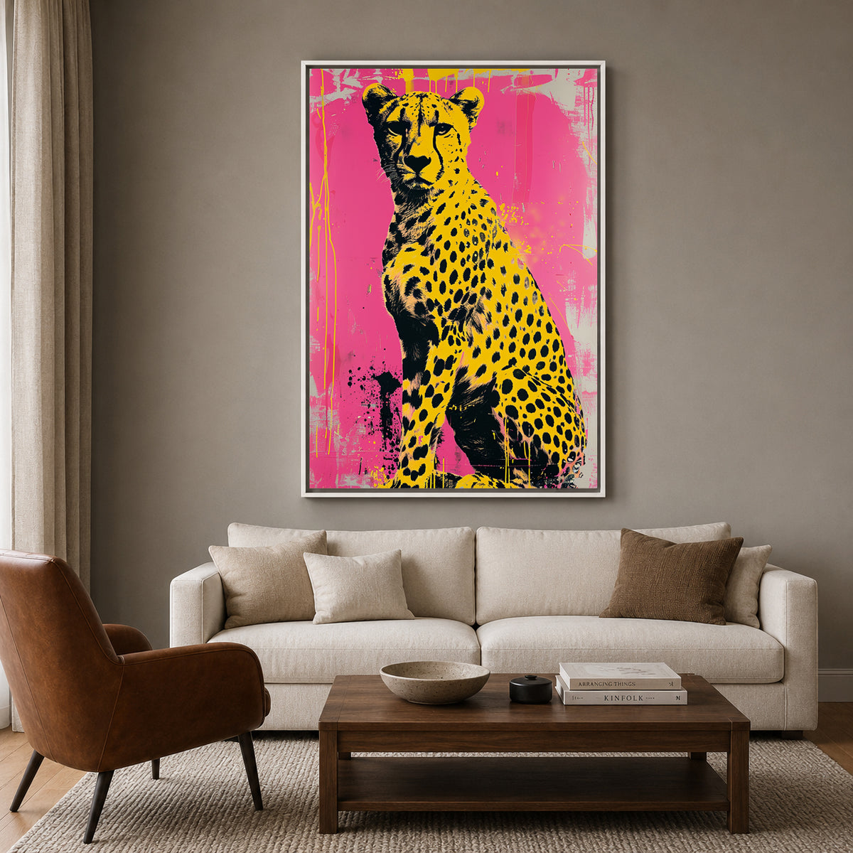Pop Art Cheetah Canvas Wall Art | Pink Modern Animal Canvas Wall Decor