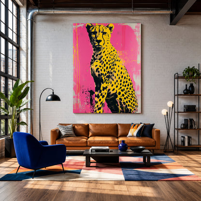 Pop Art Cheetah Canvas Wall Art | Pink Modern Animal Canvas Wall Decor