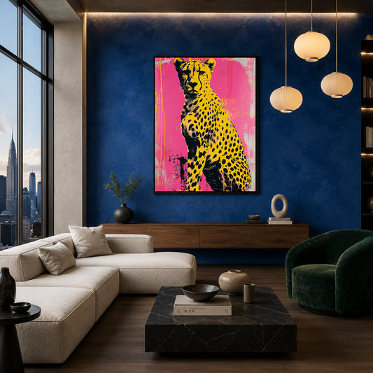 Pop Art Cheetah Canvas Wall Art | Pink Modern Animal Canvas Wall Decor