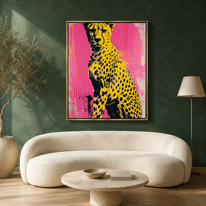 Pop Art Cheetah Canvas Wall Art | Pink Modern Animal Canvas Wall Decor