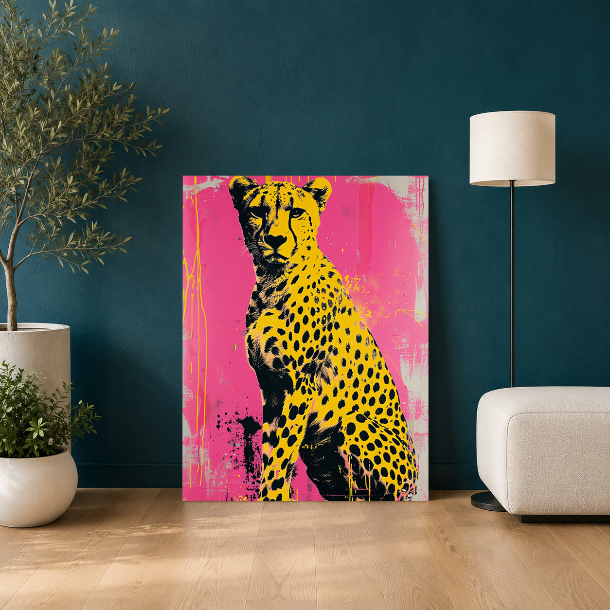 Pop Art Cheetah Canvas Wall Art | Pink Modern Animal Canvas Wall Decor