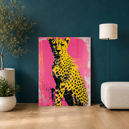 Pop Art Cheetah Canvas Wall Art | Pink Modern Animal Canvas Wall Decor