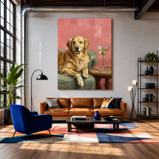 Golden Retriever Canvas Wall Art for Living Room | Elegant Dog Canvas Wall Decor
