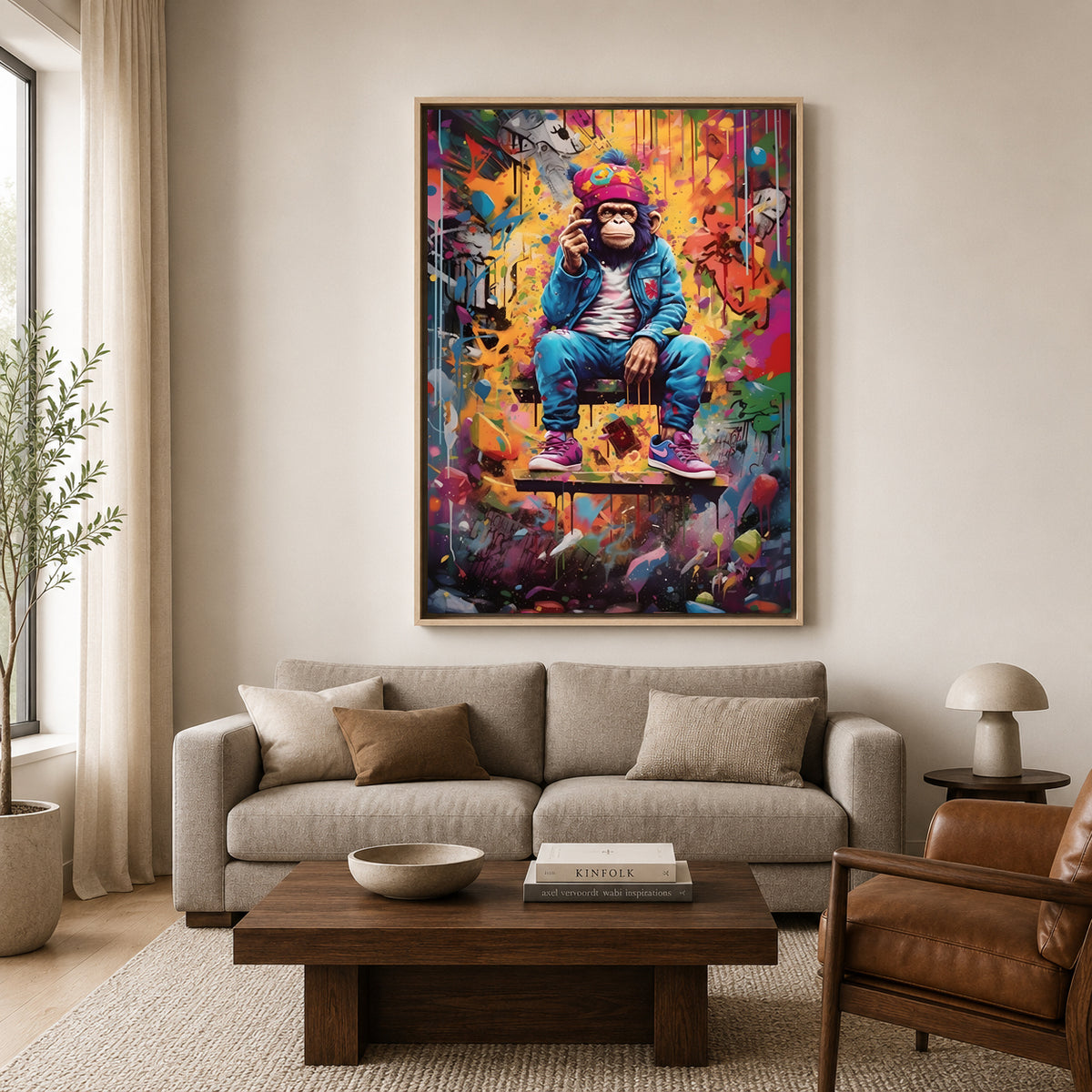 Street Style Monkey Canvas Wall Art for Living Room | Urban Graffiti Ape Canvas Wall Decor